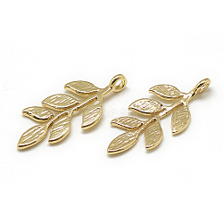 Brass Pendants, Leafy Branches, Real 18K Gold Plated, 23x10x1mm, Hole: 1mm(X-KK-T032-098G)