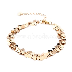 Brass Flat Round Charm Anklets, with 304 Stainless Steel Lobster Claw Clasps, Golden, 9 inch(22.9cm)(AJEW-AN00346-03)
