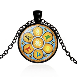 7 Chakra Glass Pendant Necklace, Yoga Theme Alloy Jewelry for Women, Electrophoresis Black, 50~55cm(CHAK-PW0001-019D)
