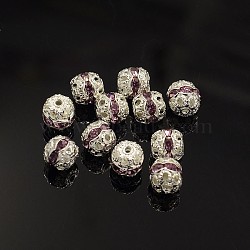 Brass Rhinestone Beads, Silver Color, Lt.Amethyst, Round, about 6mm in diameter, hole: 1mm(X-RSB417-6mm-16S)
