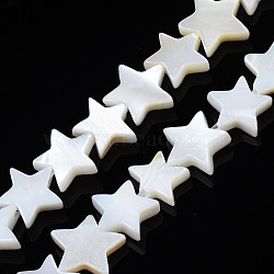 Natural Freshwater Shell Beads Strands, Pentagram, Seashell Color, 7.5~8.5x7.5~9x2mm, Hole: 0.6mm, about 56pcs/strand, 15.12 INCH(38.4cm)(SHEL-S278-01B-01)