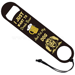 201 Stainless Steel Bottle Opener, with PU Leather Cord, Rectangle, Dog, 178x38x2mm(AJEW-WH0393-028)