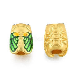 Alloy Enamel European Beads, Large Hole Beads, Matte Style, Cicada, Matte Gold Color, 13.5x9x7mm, Hole: 4mm(FIND-G035-73MG)