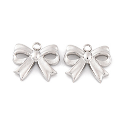 Non-Tarnish 304 Stainless Steel Charms, Bowknot Charm, Stainless Steel Color, 13.5x15x3mm, Hole: 1.8mm(STAS-G335-01P)