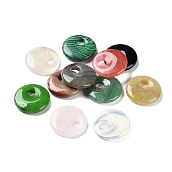 Natural & Synthetic Mixed Gemstone Pendants, Flat Round Charms, 29.5~30x6~6.5mm, Hole: 7~8mm(G-K357-05)