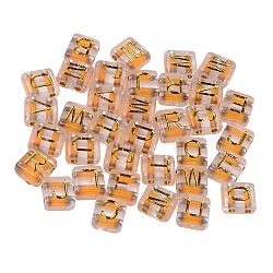 Transparent Electroplate Acrylic Multi-Strand Links, Rectangle with Mixed Golden Letter, Clear, 8.5x7.5x4mm, Hole: 1.5mm, about 780pcs/200g(MACR-SZ0001-13)