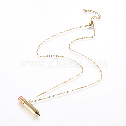 304 Stainless Steel Pendant Necklaces, with Enamel, Pencil, Golden, 460x1mm(NJEW-F264-11G)