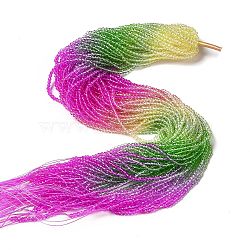 Transparent Gradient Color Glass Beads Strands, Faceted Round, Yellow & Lime Green & Magenta, 3x2.8mm, Hole: 0.9mm, about 123pcs/strand, 14.53''(36.9cm)(GLAA-H021-01B-22)