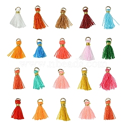 Polycotton(Polyester Cotton) Tassel Pendant Decorations, Mini Tassel, with Iron Findings and Metallic Cord, Mixed Color, 10~15x2~3mm, Hole: 1.5mm(FIND-YW0004-58E)