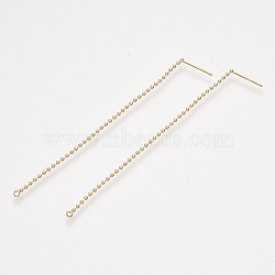Brass Stud Earring Findings, Ear Threads, with Loop, Real 18K Gold Plated, 81x1.5mm, Hole: 1.5mm(X-KK-T035-126G)