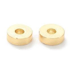 Brass Beads, Long-Lasting Plated, Flat Round/Disc, Heishi Beads, Real 18K Gold Plated, 3x1mm, Hole: 1mm(KK-P198-10A-G)