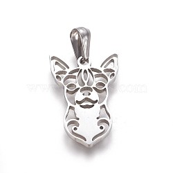 304 Stainless Steel Puppy Pendants, Chihuahua Dog, Stainless Steel Color, 25x17x2mm, Hole: 3x6.8mm(X-STAS-F219-05P)
