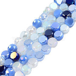 Electroplate Glass Beads Strands, Faceted, Flat Round, Cornflower Blue, 4x2.5mm, Hole: 0.9mm, about 99~101Pcs/strand, 14.45 inch~14.69 inch(36.7~37.3cm)(EGLA-N002-40A-02)