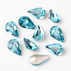 Faceted Teardrop Glass Pointed Back Rhinestone Cabochons, Grade A, Back Plated, Aquamarine, 13x8x4.5mm(RGLA-E004-13x8mm-042)