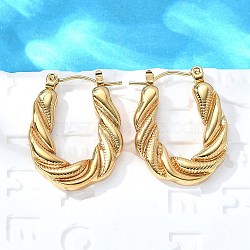304 Stainless Steel Hoop Earrings for Women, Ion Plating(IP), Twist Oval, Real 18K Gold Plated, 26x20x4mm(EJEW-L296-081G)