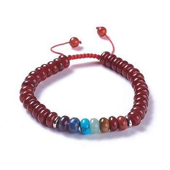Adjustable Nylon Cord Braided Bead Bracelets, with Natural Carnelian Beads and Alloy Findings, 2-1/8 inch~2-3/4 inch(5.3~7.1cm)