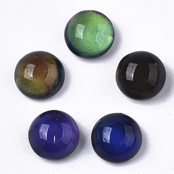 Translucent Glass Cabochons, Changing Color Mood Cabochons, Half Round/Dome, Black, 8x5mm