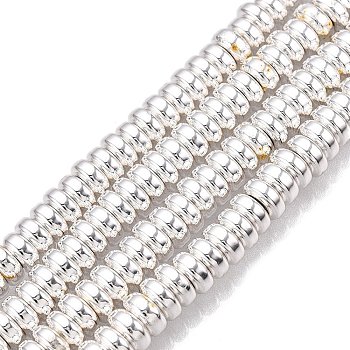 Electroplate Non-magnetic Synthetic Hematite Beads Strands, Heishi Beads, Flat Round/Disc, Silver Plated, 6x3mm, Hole: 3mm, about 137pcs/strand, 15.94 inch