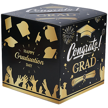 1Pc Graduation Party Paper Voting Decorative Boxes, Grad Card Boxes, Square, Gold, 22.8x22.8x22.8cm