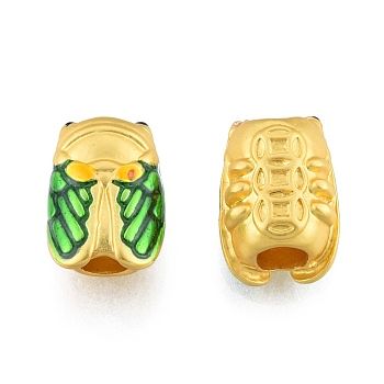 Alloy Enamel European Beads, Large Hole Beads, Matte Style, Cicada, Matte Gold Color, 13.5x9x7mm, Hole: 4mm