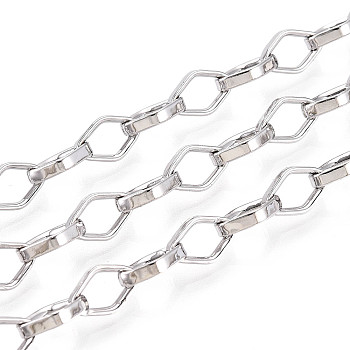 Brass Rhombus Link Chains, Unwelded, with Spool, Platinum, 9.5x6x2mm, about 32.81 Feet(10m)/Roll
