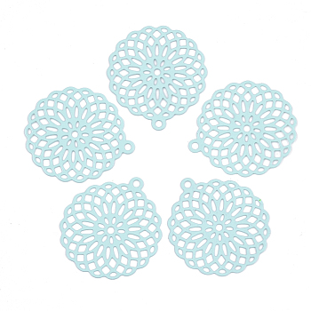 430 Stainless Steel Filigree Pendants, Spray Painted, Etched Metal Embellishments, Flower, Pale Turquoise, 30x27x0.5mm, Hole: 1.8mm