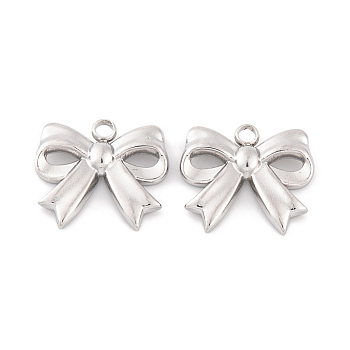 Non-Tarnish 304 Stainless Steel Charms, Bowknot Charm, Stainless Steel Color, 13.5x15x3mm, Hole: 1.8mm