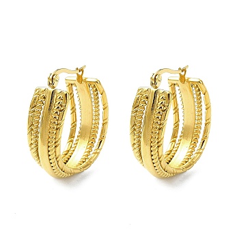 304 Stainless Steel Hoop Earrings, Jewely foe Women, Real 18K Gold Plated, Stripe, 30x12mm