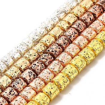 Electroplated Natural Lava Rock Beads Strands, Column, Mixed Color, 8x8.5mm, Hole: 1mm, about 50pcs/strand, 15.94~16.14 inch(40.5~41cm)