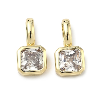 Brass Micro Pave Cubic Zirconia Charms, Square Charms, Cadmium Free & Lead Free, Long-Lasting Plated, Rack Plating, Real 18K Gold Plated, Clear, 15x7.5x3.5mm, Hole: 6x4mm