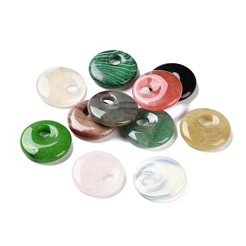 Natural & Synthetic Mixed Gemstone Pendants, Flat Round Charms, 29.5~30x6~6.5mm, Hole: 7~8mm