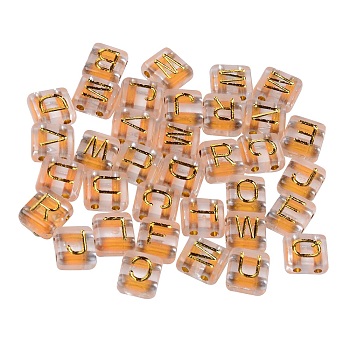 Transparent Electroplate Acrylic Multi-Strand Links, Rectangle with Mixed Golden Letter, Clear, 8.5x7.5x4mm, Hole: 1.5mm, about 780pcs/200g