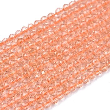 Glass Beads Strands, Imitation Quartz, Faceted, Round, PeachPuff, 2mm, Hole: 0.5mm,  about 175pcs/strand, 14.9 inch(38cm)