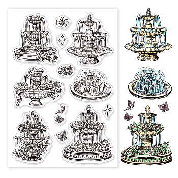 Custom PVC Plastic Clear Stamps, for DIY Scrapbooking, Photo Album Decorative, Cards Making, Fountain, 160x110x3mm