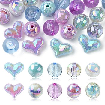 40Pcs 10 Styles Opaque Acrylic Beads, AB Color Plated, Round, Mixed Color, 15~16mm, Hole: 1.6~3mm