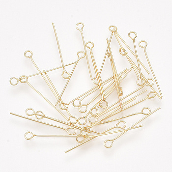 Brass Eye Pins, Real 18K Gold Plated, 20~20.5x0.5mm, Hole: 1.6mm