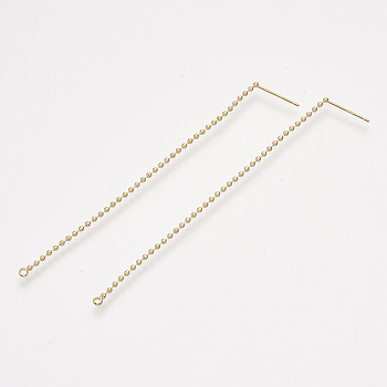 Brass Stud Earring Findings, Ear Threads, with Loop, Real 18K Gold Plated, 81x1.5mm, Hole: 1.5mm
