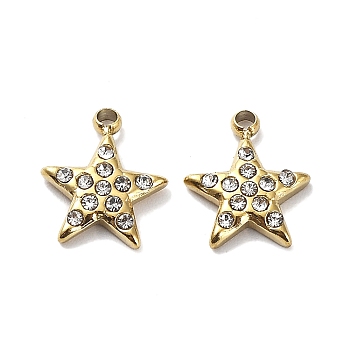 Ion Plating(IP) 304 Stainless Steel Pendants, with Crystal Rhinestone, Star Charm, Real 18K Gold Plated, 10x8.5x2mm, Hole: 1.2mm