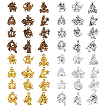 48Pcs Constellation Charm Pendant Twelve Zodiac Sign Pendants Alloy Charm for Jewelry Necklace Bracelet Earring Making Crafts, Mixed Color, 17x16mm