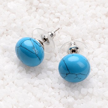 Synthetic Turquoise Stud Earrings, with Platinum Tone Brass Findings, 21.5x12mm, Pin: 0.7mm