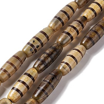 Tibetan Style dZi Beads Strands, Natural & Dyed Agate Beads, Rice, Stripe Pattern, 28.5~30x10mm, Hole: 2.5mm, about 10pcs/strand, 11.81''(30cm)