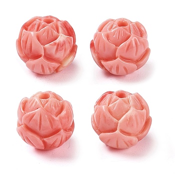 Synthetic Shell Dyed Carved Beads, Flower, Light Coral, 9.5x10mm, Hole: 1.6mm