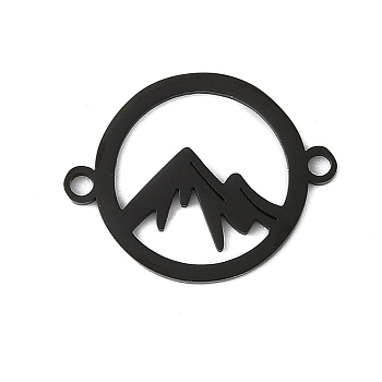 Ion Plating(IP) 304 Stainless Steel Link Connectors, Laser Cut, Ring with Mountain, Black, 15x19x1mm, Hole: 1.4mm