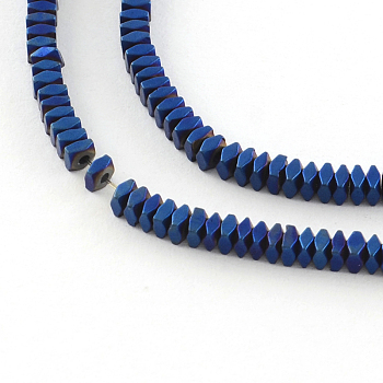 Faceted Square Electroplate Non-magnetic Synthetic Hematite Bead Strands, Matte Style, Blue Plated, 2x2x1mm, Hole: 0.5mm, about 370pcs/strand, 15.9 inch