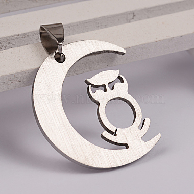 Moon with Owl 201 Stainless Steel Pendants(X-STAS-D130-23)-2