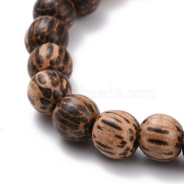 Waxed Natural Bodhi Wood Round Beads Stretch Bracelet(BJEW-JB07099-01)-6