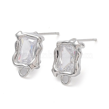 Real Platinum Plated Clear Rectangle Brass+Glass Stud Earring Findings
