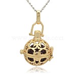 Golden Tone Brass Hollow Round Cage Pendants, with No Hole Spray Painted Brass Round Beads, DarkSlate Blue, 35x25x21mm, Hole: 3x8mm(KK-J226-07G)