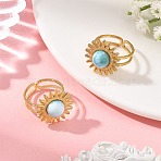 Natural Larimar Cabochons & Stainless Steel Cuff Open Rings, Sun, Golden, 17mm(RJEW-JR01090-01)