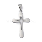 304 Stainless Steel Pendants, Cross, Stainless Steel Color, 45.5x27.5x2.5mm, Hole: 5.5x8.5mm(STAS-G346-34P)
